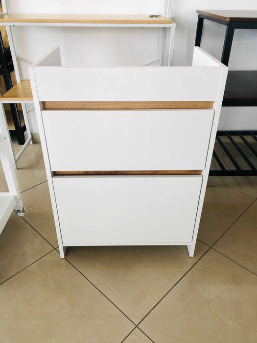 Szafka pod umywalkę 60cm Biała Wysoki połysk Złoty Dąb 2 szuflady