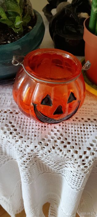 Luminária Halloween Vidro Abóbora Jack-o'-Lantern