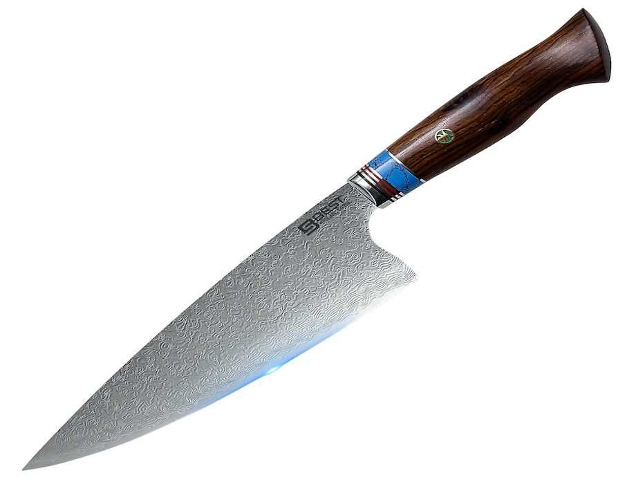 Profesjonalny Nóż Szefa Kuchni Stal Damasceńska Uchwyt Drewno, Kuty