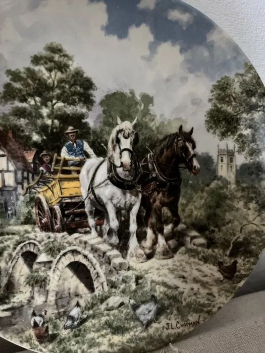 **Wedgwood Obraz Kolekcjonerski Talerz Angielska Porcelana Wieś Konie