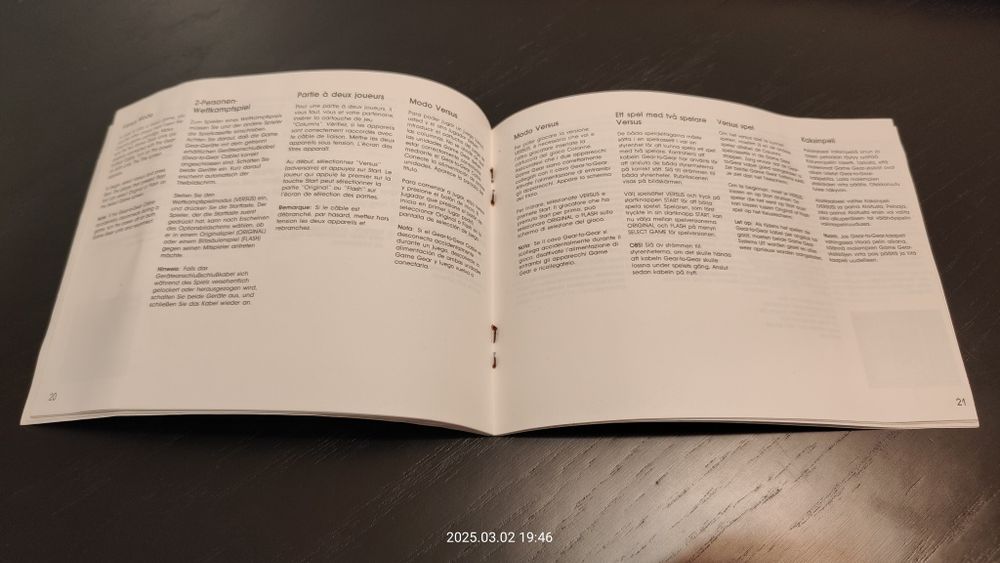 Manual Columns Sega Game Gear