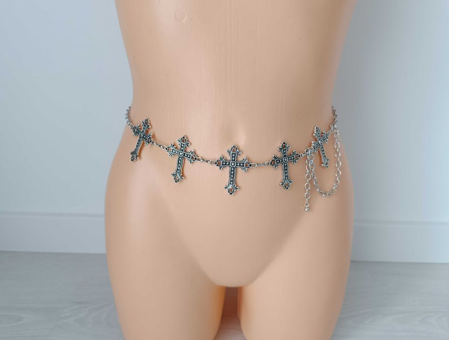 Metalowy pasek na łańcuszku krzyże opium