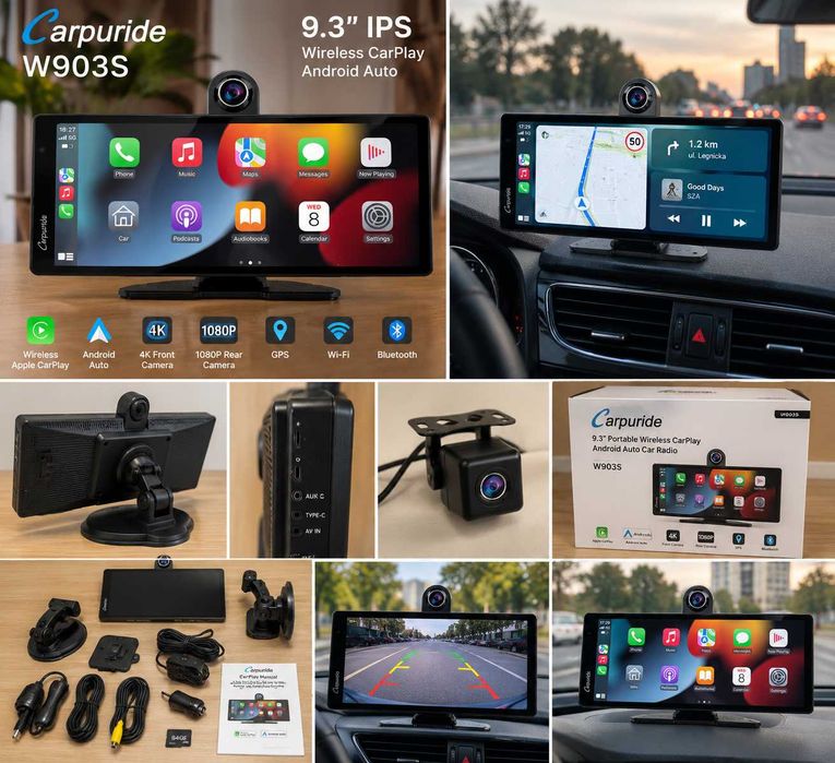 Carpuride W903S 9,3" Wireless CarPlay Android Auto 4K Kamera
