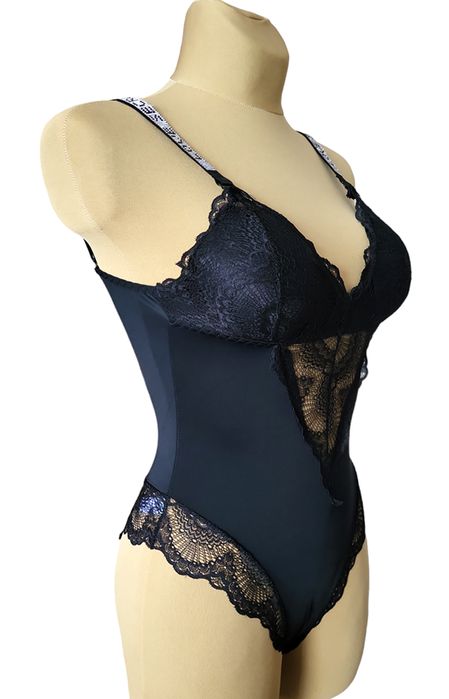 Body damskie koronka ramiączko cyrkonie czarne L/XL