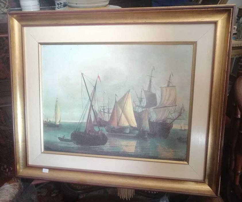 Quadro pintado a óleo em tela " Barcos"