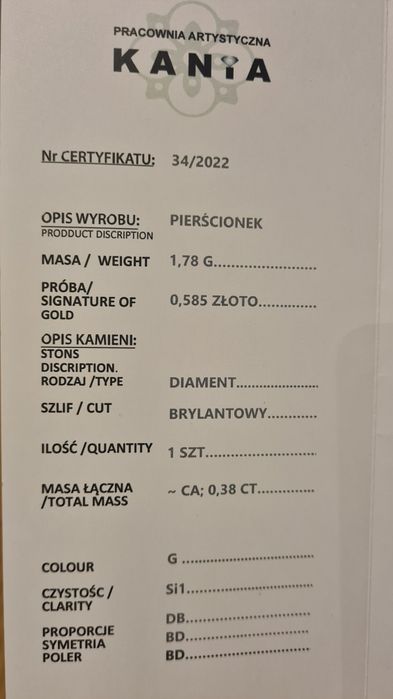 Pierścionek zaręczynowy z brylantem