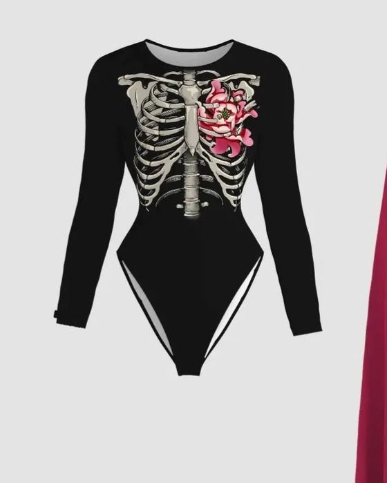 Боді з малюнком скелету та квіткою Хелловін