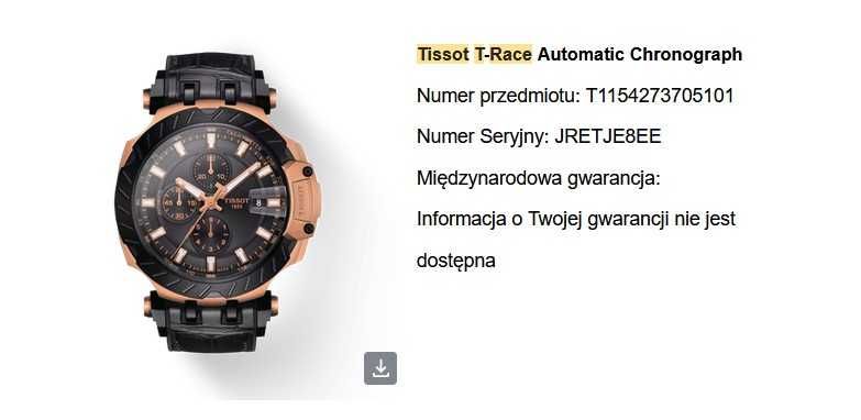 zegarek TISSOT T-RACE Automatic Chronograph T115 427A komplet