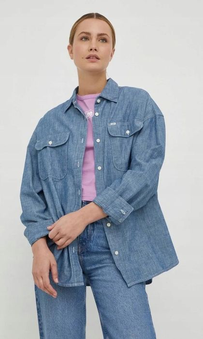 Lee jeans koszula damska z kołnierzykiem długim rękawem jeans 4xl 7ca