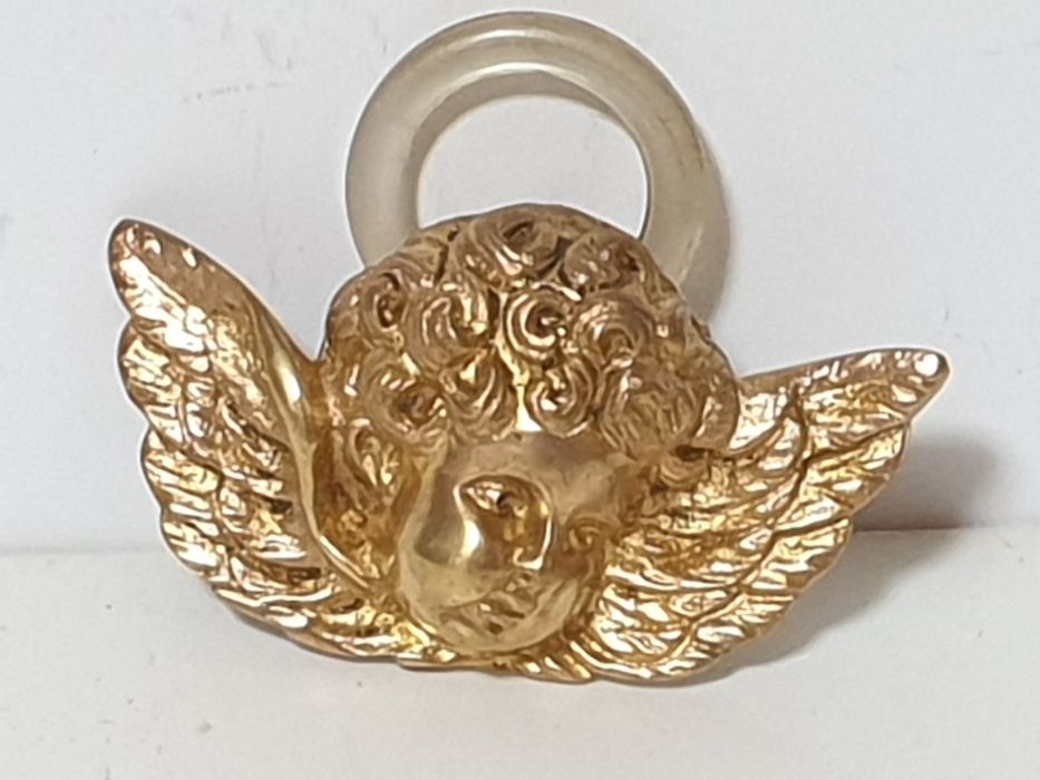 Amoroso antigo anjinho da guarda em metal com banho em ouro