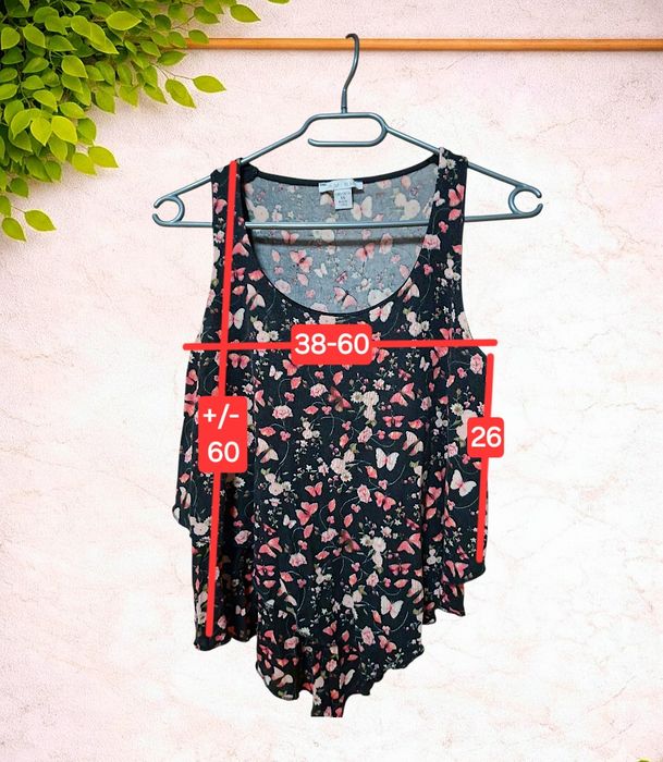 Zestaw 2x Top Amisu XS Cold Shoulder Kwiaty Motyle Boho Falbany