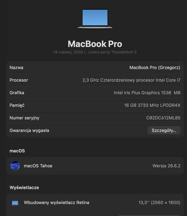 MacBook Pro '13 2020 i7 iris plus 16/512