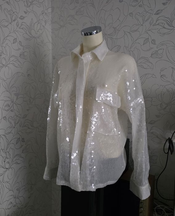 Біла рубашка кімоно з паєтками М,  Л,  XL