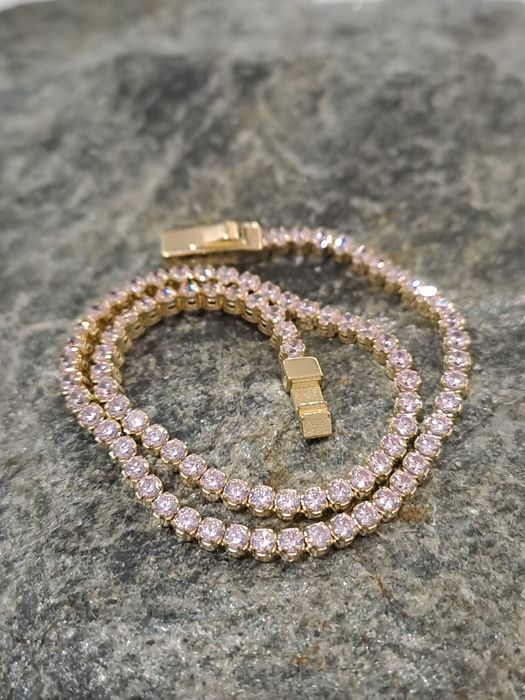 Piękna złota bransoletka z różowymi Cyrkoniami Pr.585 Nowa 18 cm