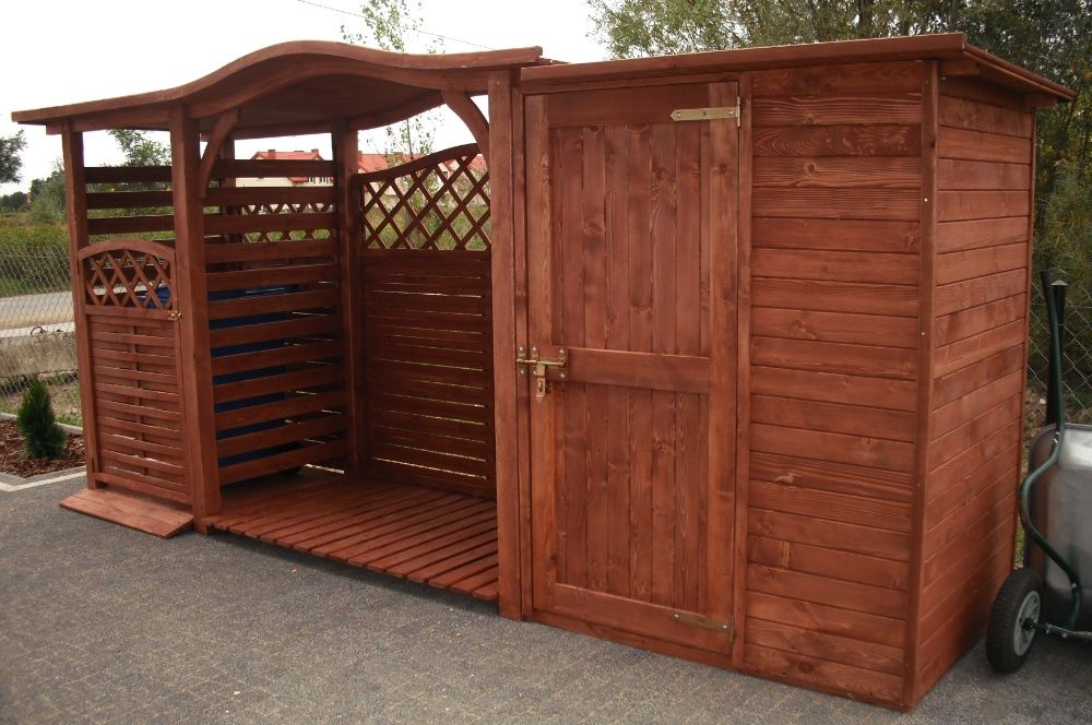 Zadaszenie na kosz 1 x 1,1m + drewutnia 2 x 1,1m z dach fala + domek