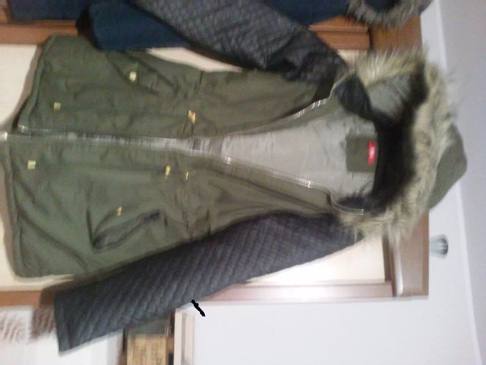 kurtka zimowa-parka NOWA khaki/oliwka- wstawki ekoskóra, TXM- roz L