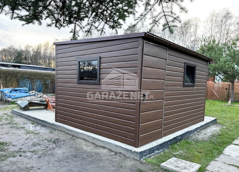 DOMEK OGRODOWY SCHOWEK 4X3 M Spad W Przód Drzwi 2X Okno - Rynny DG423