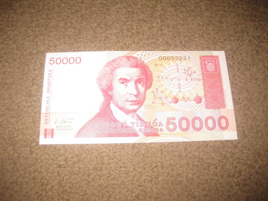 Nota da Croácia "50000 Dinara" UNC