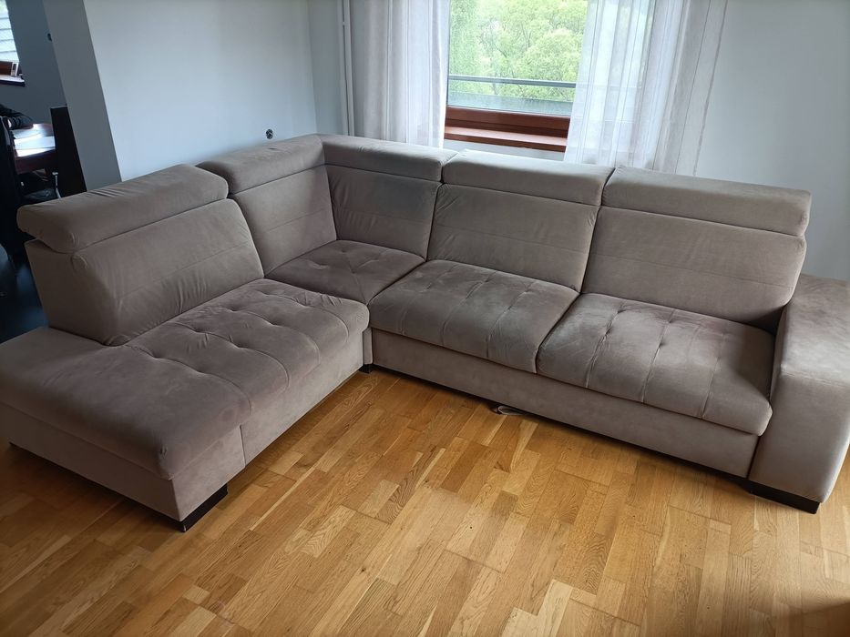 Duży narożnik lewy z funkcją spania  | Welur | Okazyjna cena