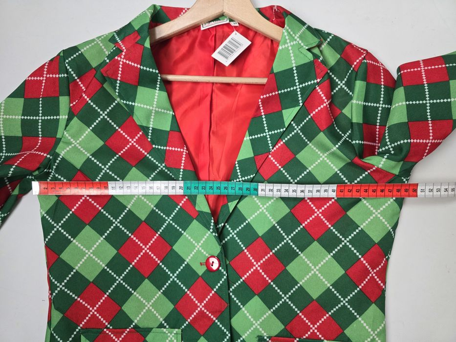 Nowy kostium świąteczny żakiet i spódnica w romby elf Party Mix M 38