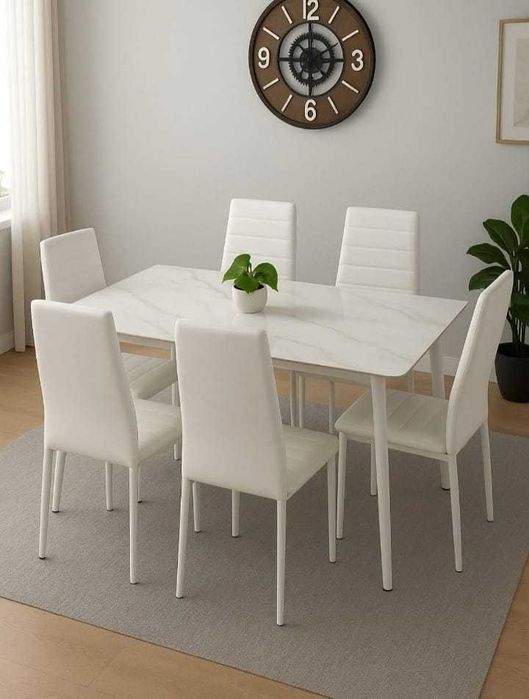 LIQUIDAÇÃO! MESA EM VIDRO 140X80 + 6 CADEIRAS ESTOFADAS-PORTES GRÁTIS