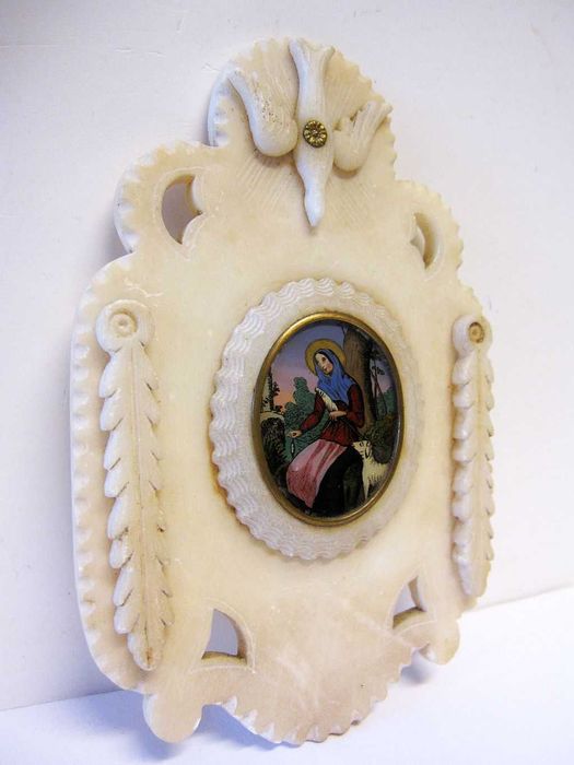 antiga imagem de Santa Lüfthildis de Bona- pintura de vidro reverso