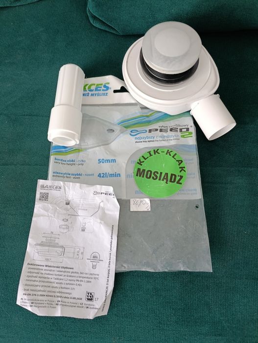 Syfon niski do brodzika otwór 50 mm, mosiężny klik - kłak Speedo 2