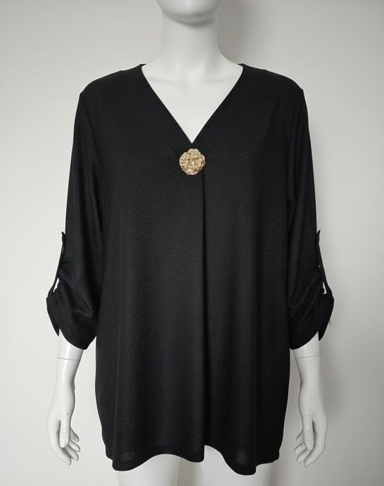 Włoska błyszcząca brokatowa tunika broszka plus size xxxl 50 52