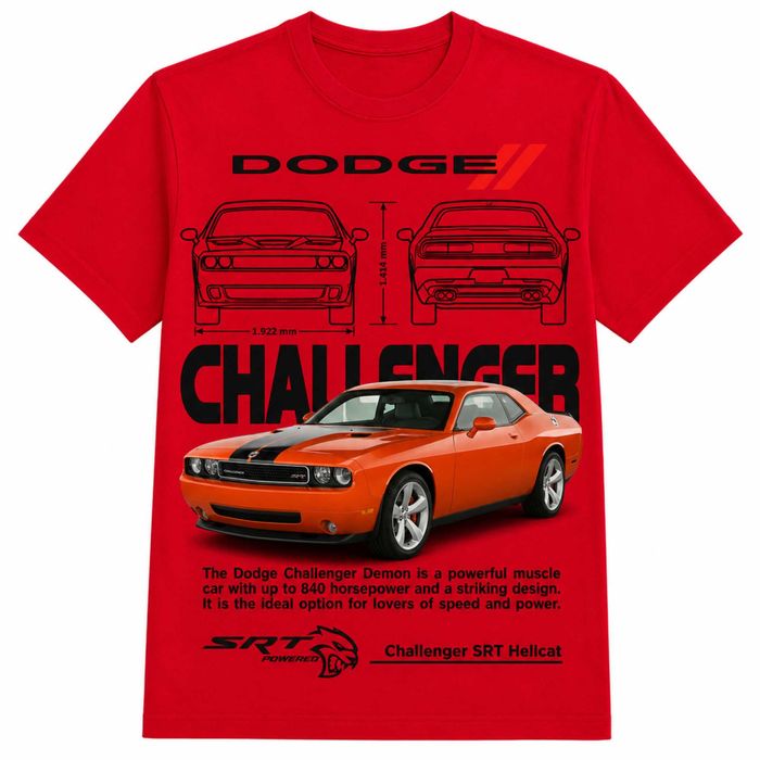 Camiseta Dodge Challenger SRT Hellcat – Potência Extrema em Estilo