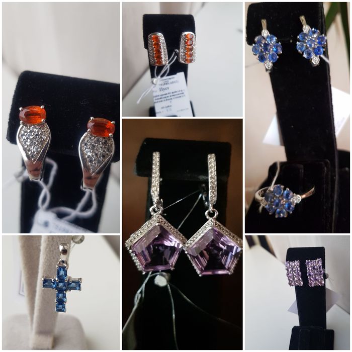 Серебрянные сережки кольца комплекты