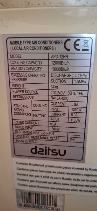 Ar Condicionado Portátil Daitsu 12000 Btu's, aquecimento e refrigeração
