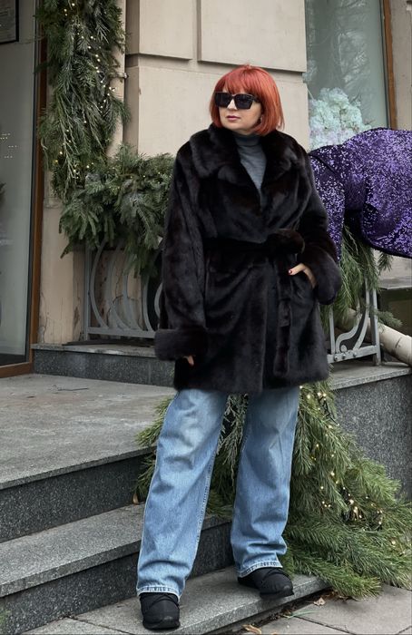 Шуба  норкова автоледі з англійським воротом 80 см р.48-50