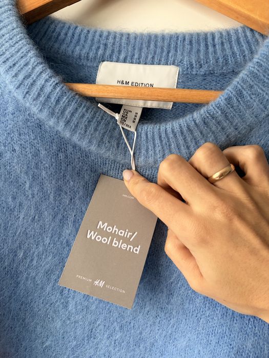 Viralowy sweter H&M r. M 38 premium wełna moher nowy niebieski