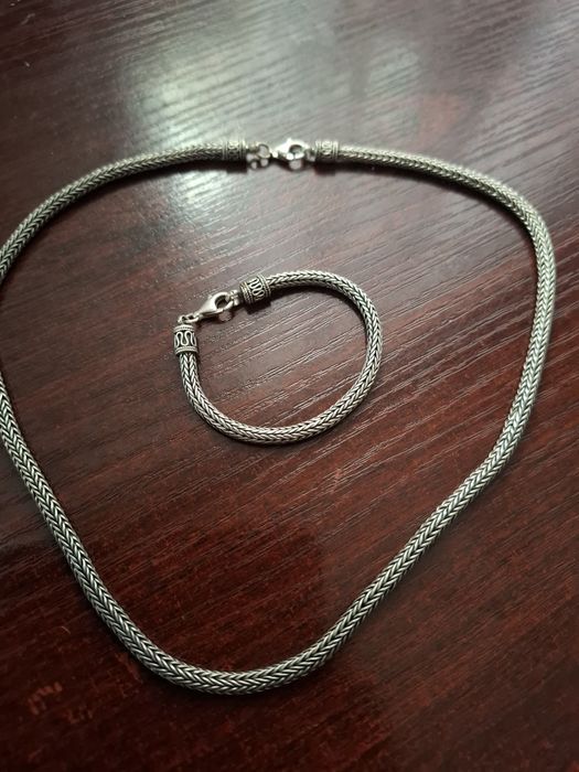 Zestaw naszyjnik i bransoletka tulang naga 50cm i 16cm srebro