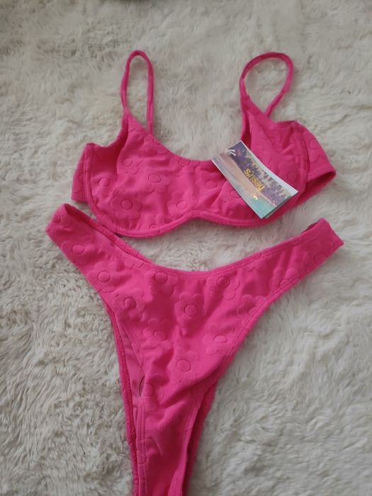 Strój kąpielowy Sinsay fuksja różowy komplet zestaw dwuczęściowy M