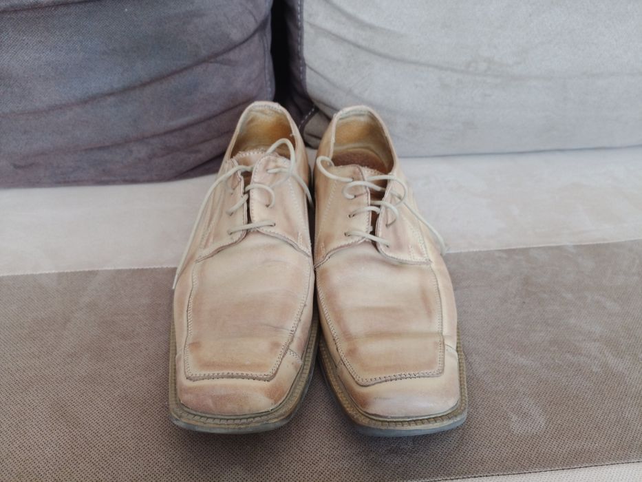 Super Skórzane buty garniturowe wizytowe beżowe kremowe 45