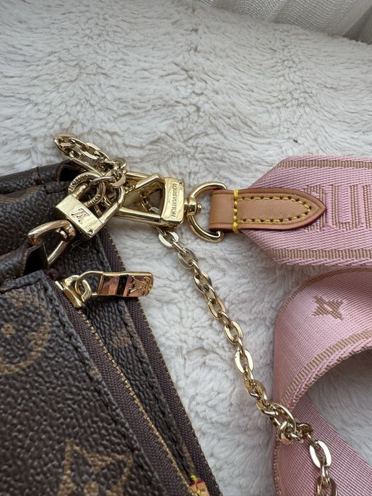 Mala multipochette monogram castanho e rosa