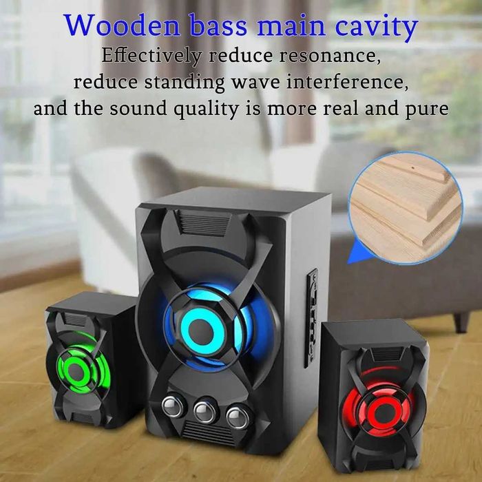 Блютуз колонки 2.1, Саб. +2 сателлита. Акустическая система с блютуз.