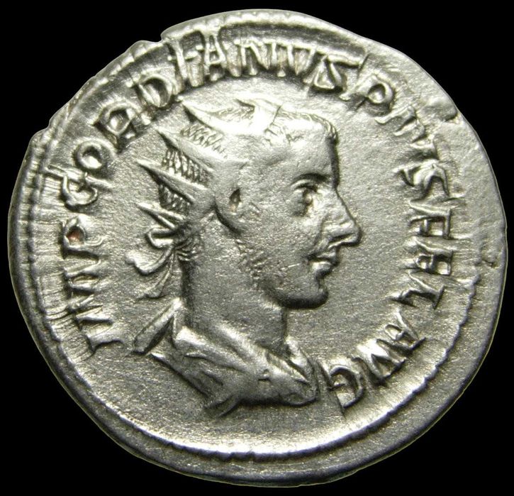 Moeda Romana - Antoniniano de prata de Gordiano III (238-244 dC)