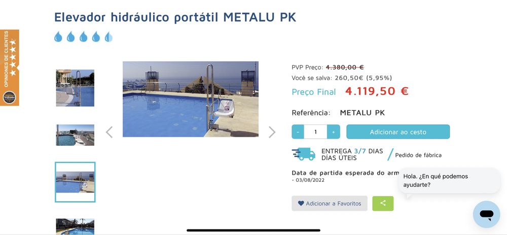 Elevador de piscina hidraulico NOVO