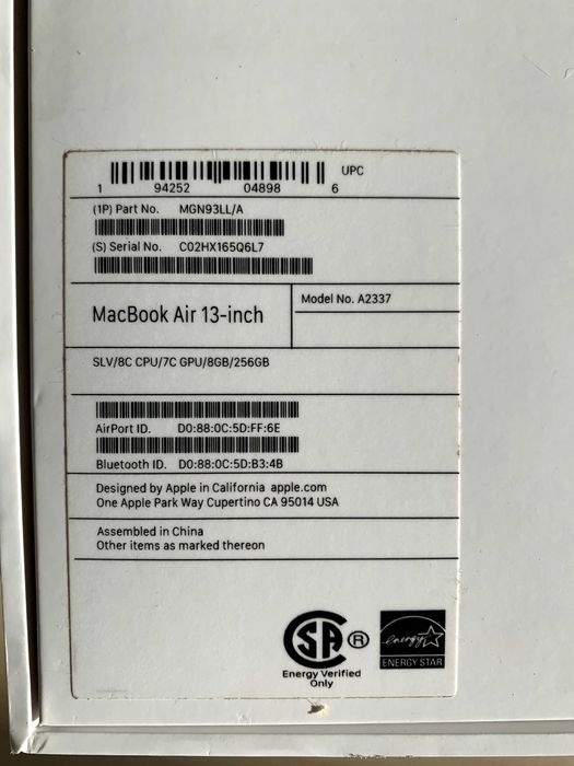 Macbook Air M1 256 8