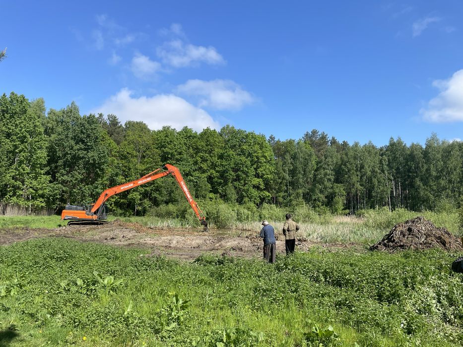Koparka long reach, odmulanie, budowa stawu, odmulanie, szlamowanie
