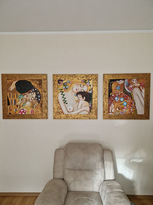 Obrazy Gustawa Klimta malowane na płótnie reprodukcje wymiar 76 x 76cm komplet trzy sztuki