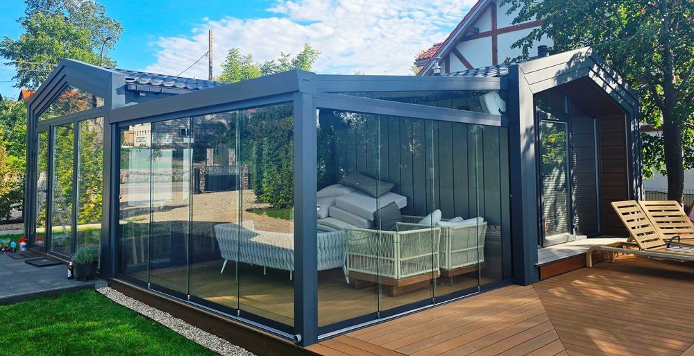 Zadaszenie tarasu, pergola, konstrukcja aluminiowa, altana