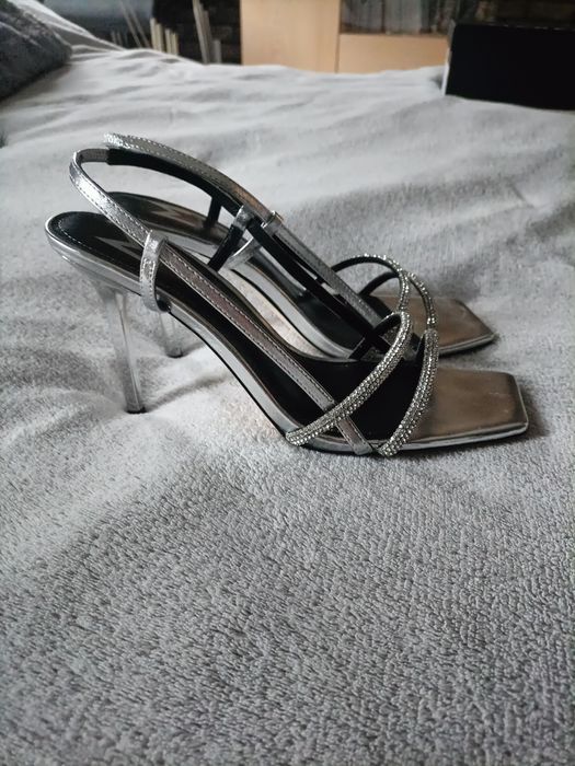 Sandały damskie szpilki studniówka srebrne Marella skóra 39