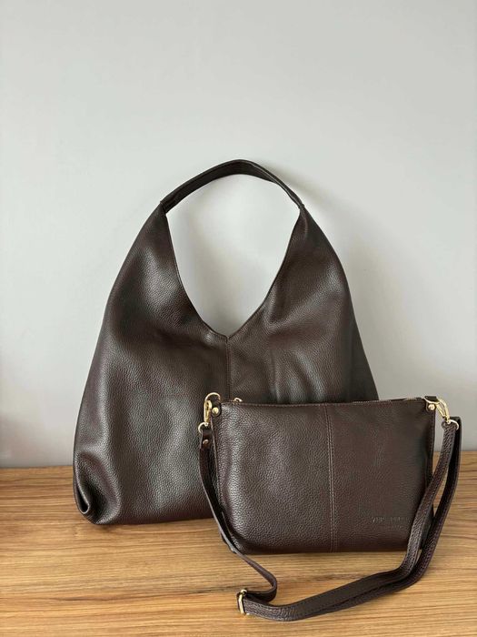 Torebka Shopperka Hobo z Listonoszką Brązowa - Vera Pelle