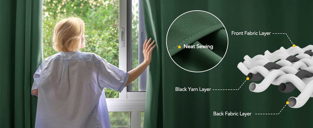 Шторы солнцезащитные блекаут,тепло-шумоизоляция 175x140зеленые (2 шт.)