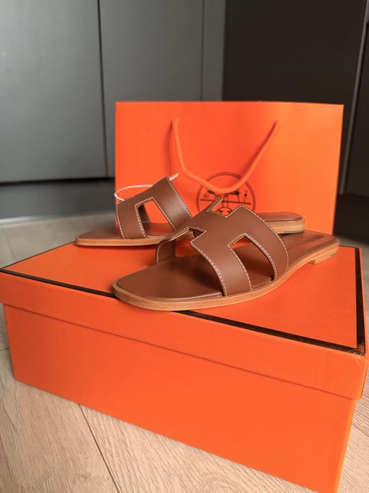 Тапки капці Hermes Oran коричневі ерме