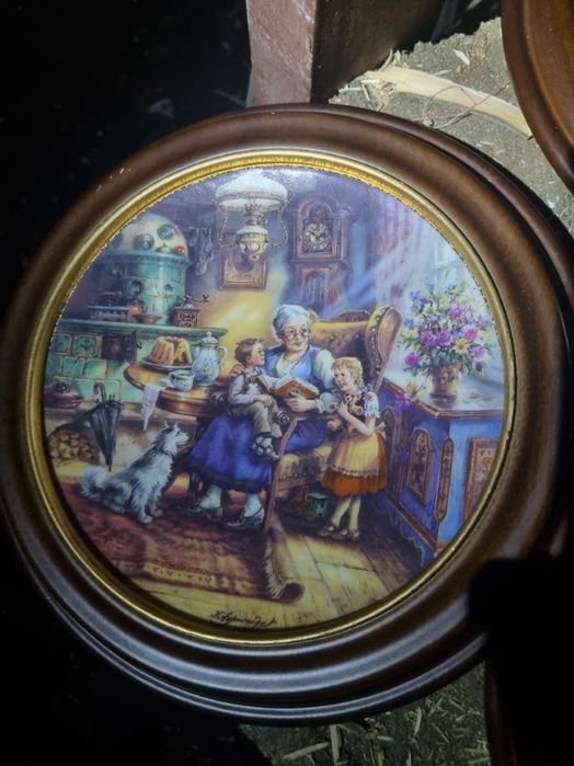 Zestaw 3 talerzy kolekcjonerskich porcelanowych "Wizyta u dziadków" BRADEX