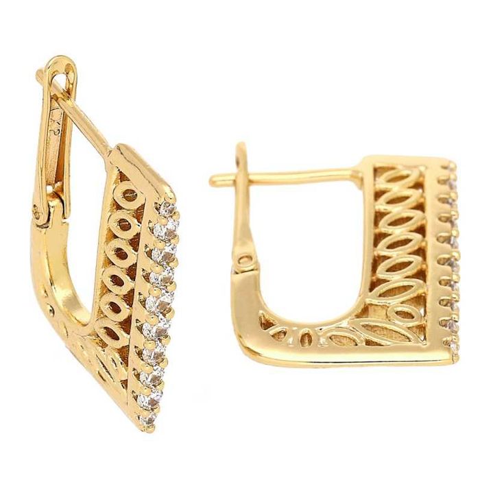 85258 Kolczyki 18k pozłacane 20/2,5 MM eleganckie ażurowe z cyrkoniami